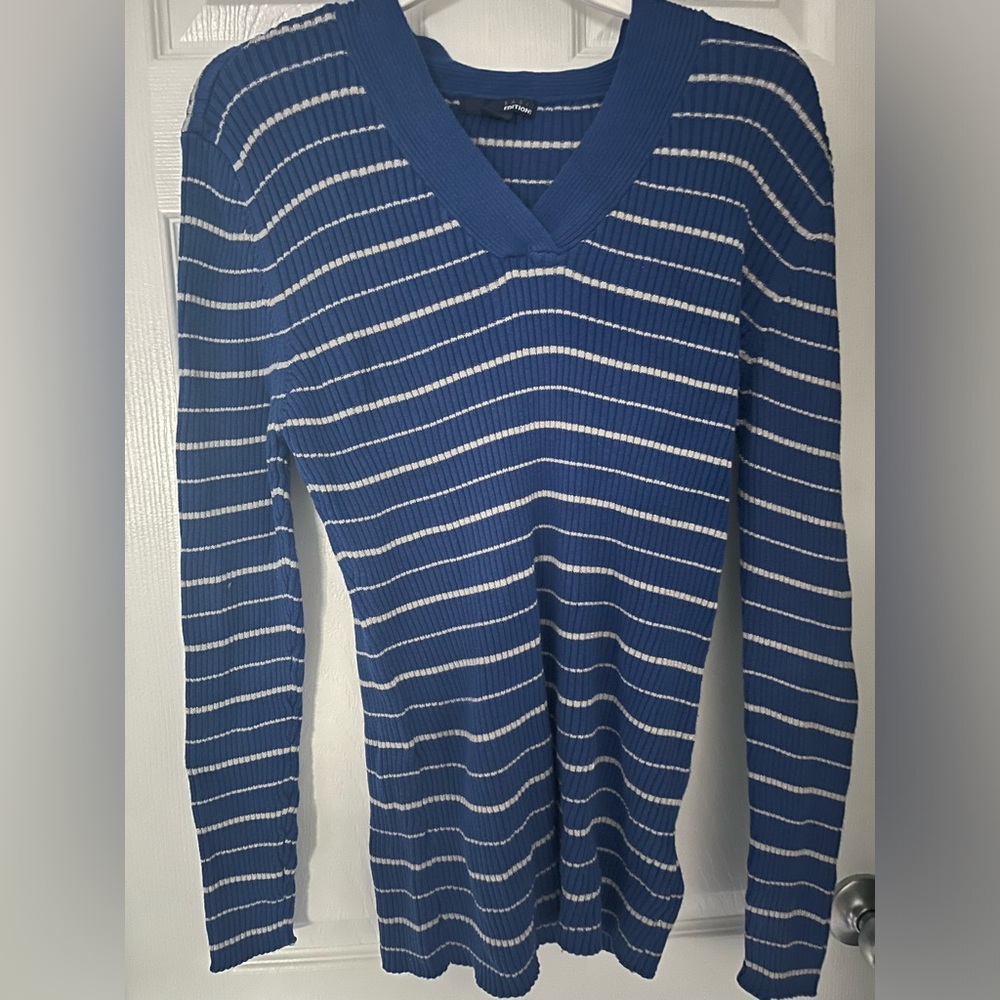 Blue and white striped cotton shirt long sleeves
